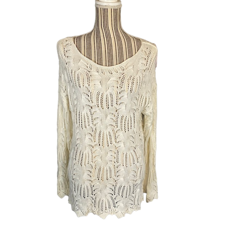 Eight Eight Eight Women’s White Long Sleeve Cotton Knit Sweater Blouse Size XL